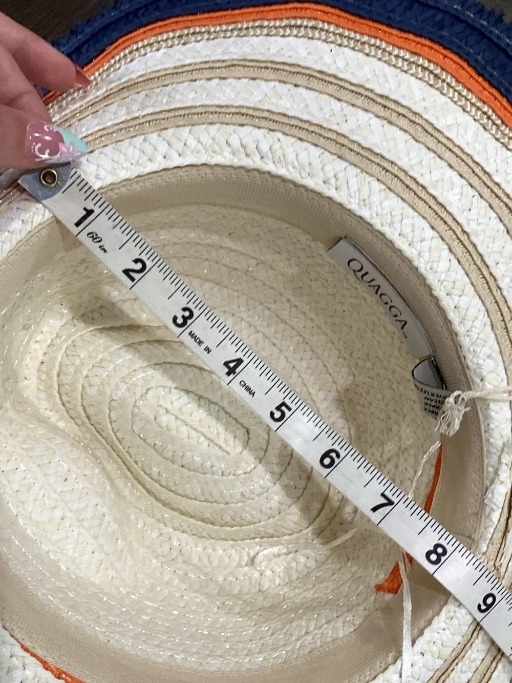 Straw Sun Hat in White with Orange and Navy Trim
